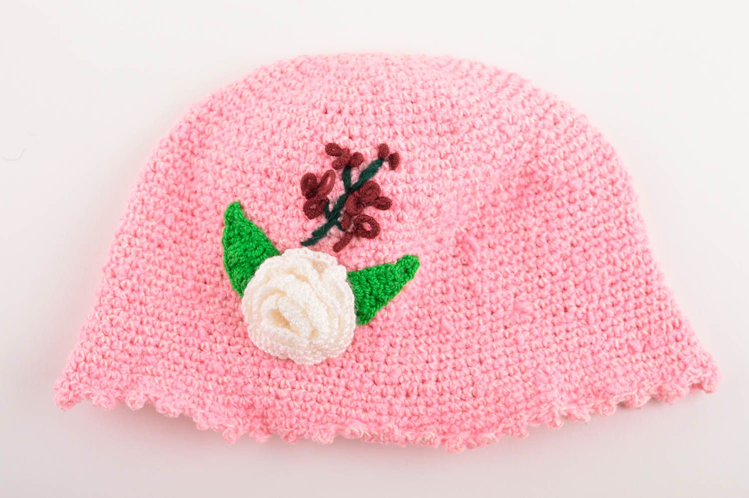 Gorro tejido hecho a mano rosa ropa de invierno para niñas regalo original foto 5