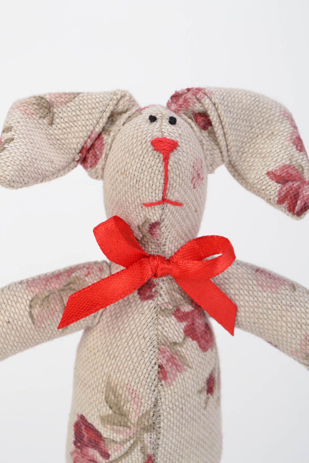 Handmade fabric soft toy hare with bow for interior decor and children photo 4