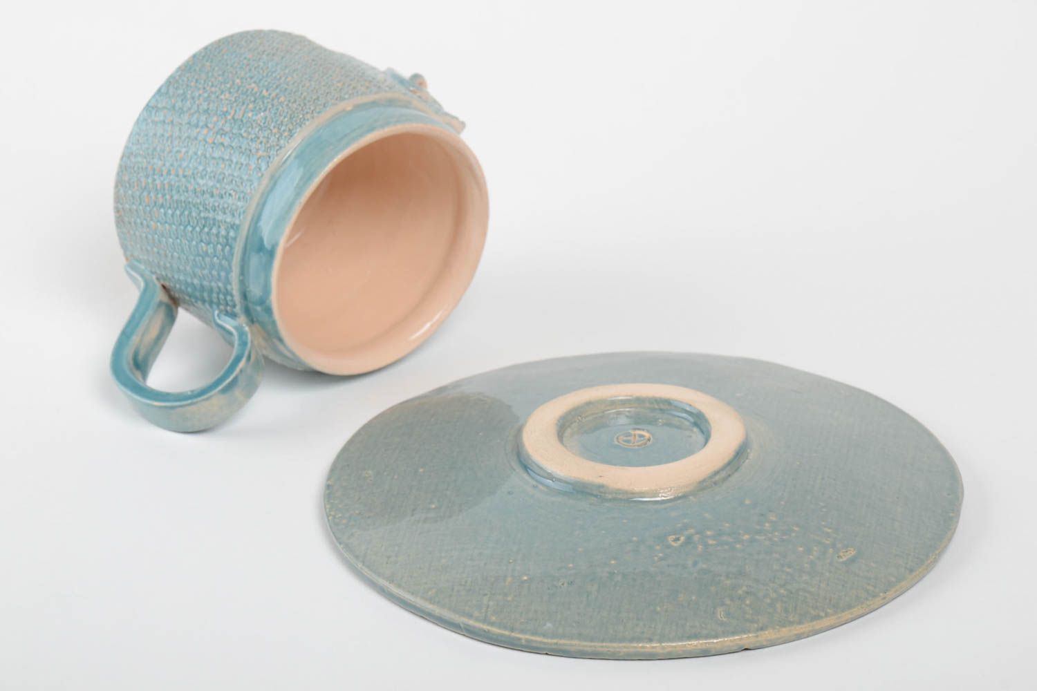 Handgemachtes Geschirr Keramik Tasse Teller aus Ton Keramik Geschirr 2 Stück foto 5