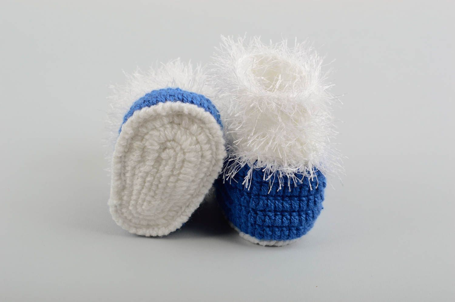 Пинетки для новорожденных ручной работы вязаные пинетки синие детские пинетки фото 2