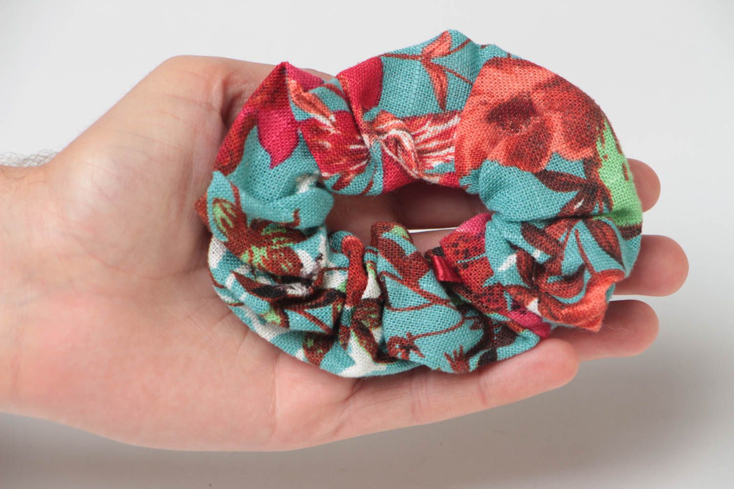 Handmade fabric decorative hair band in blue and red color combination photo 5