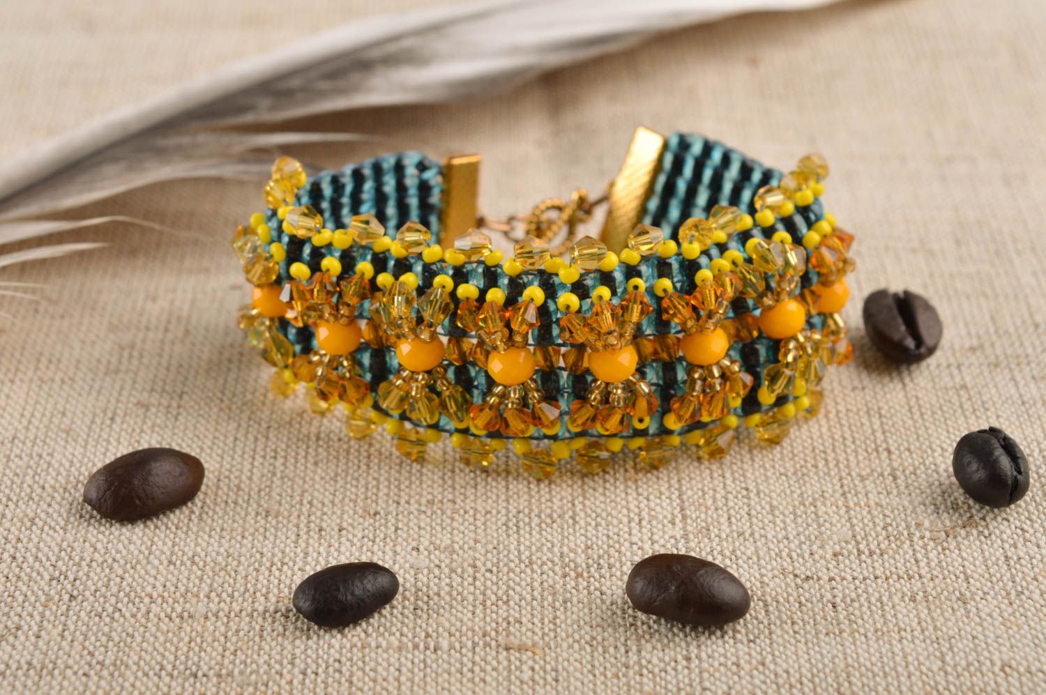 Bright handmade orange and gold beads wrist all-size bracelet for girls photo 1