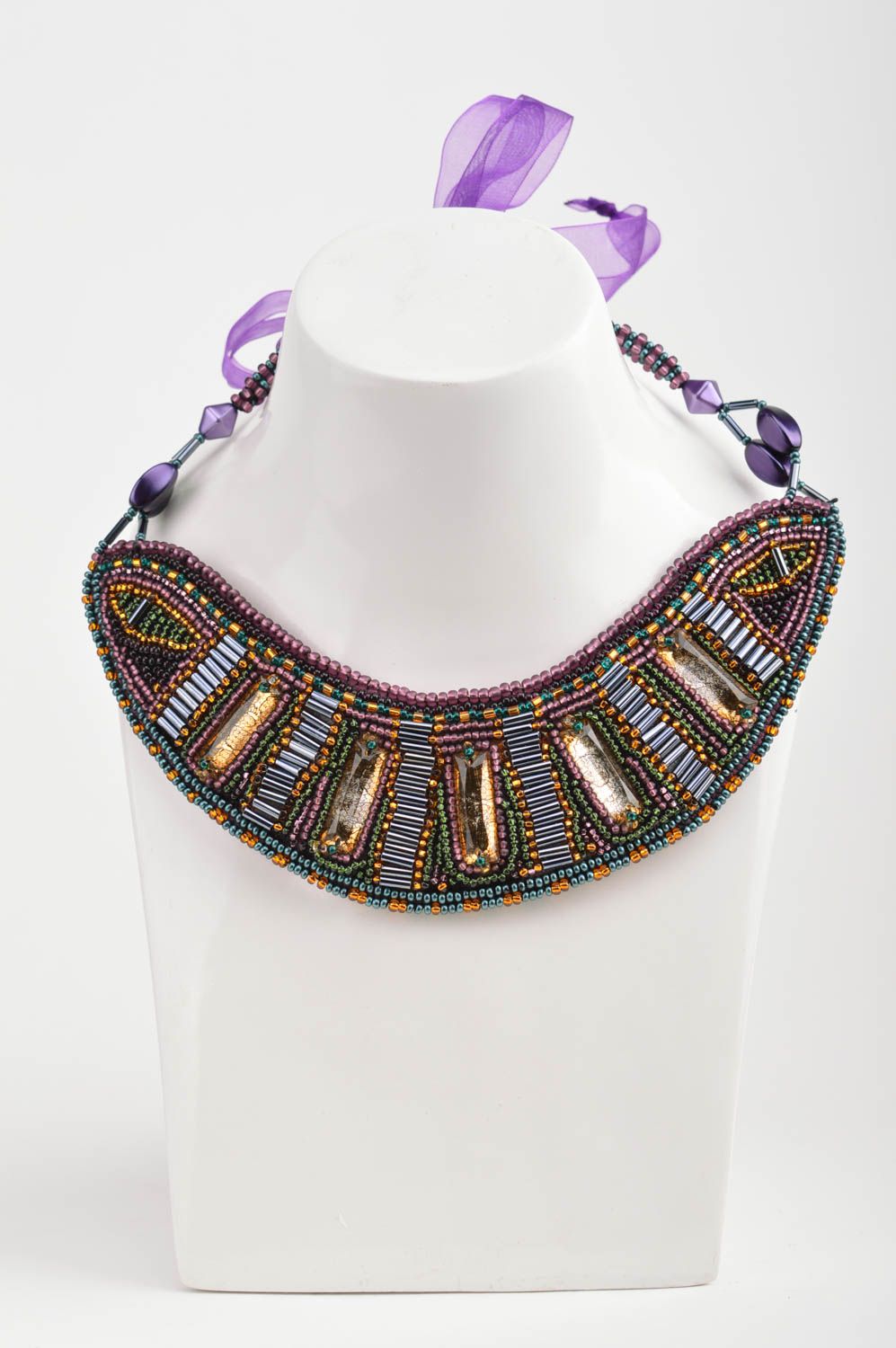 Schmuckset aus Glasperlen Collier und Armband violett handmade Ägypten  foto 3