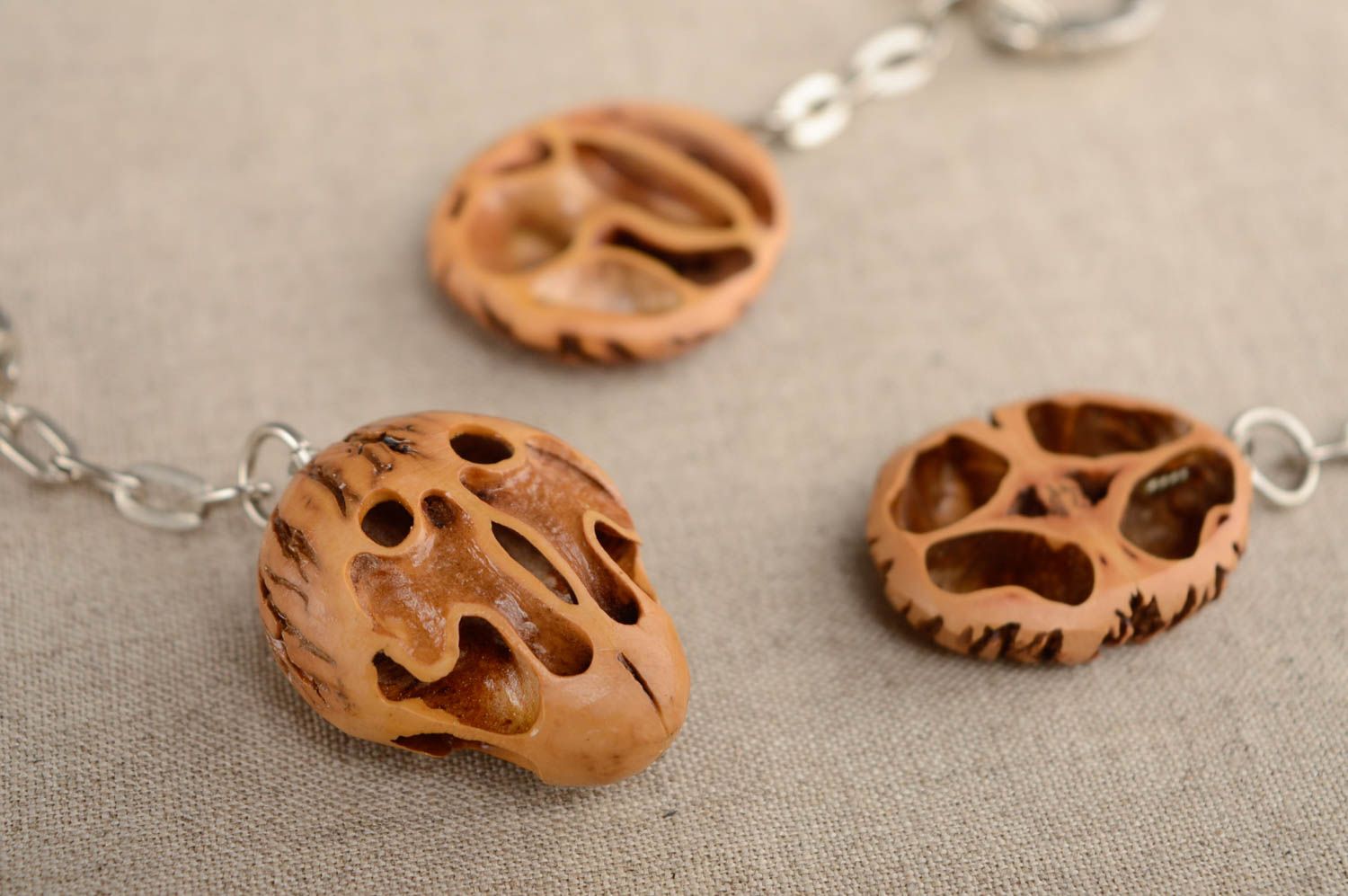 Unusual design handmade walnut keychain photo 6
