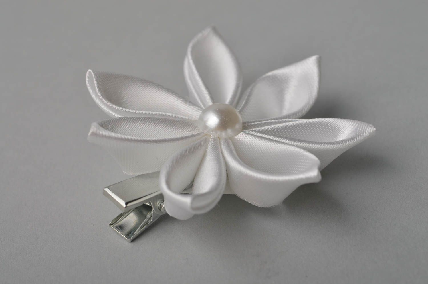 Pinza de pelo artesanal accesorio para niña regalo original Flor blanca foto 5