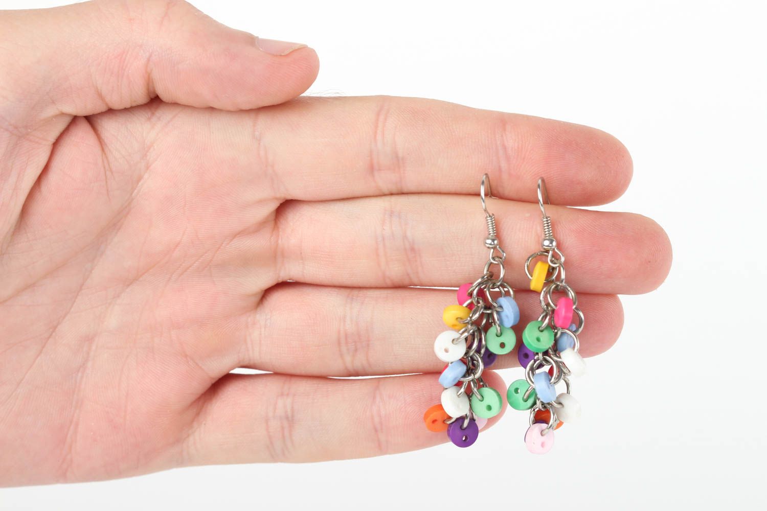 Boucles d'oreilles fantaisie Bijou fait main boutons multicolores Idée cadeau photo 5