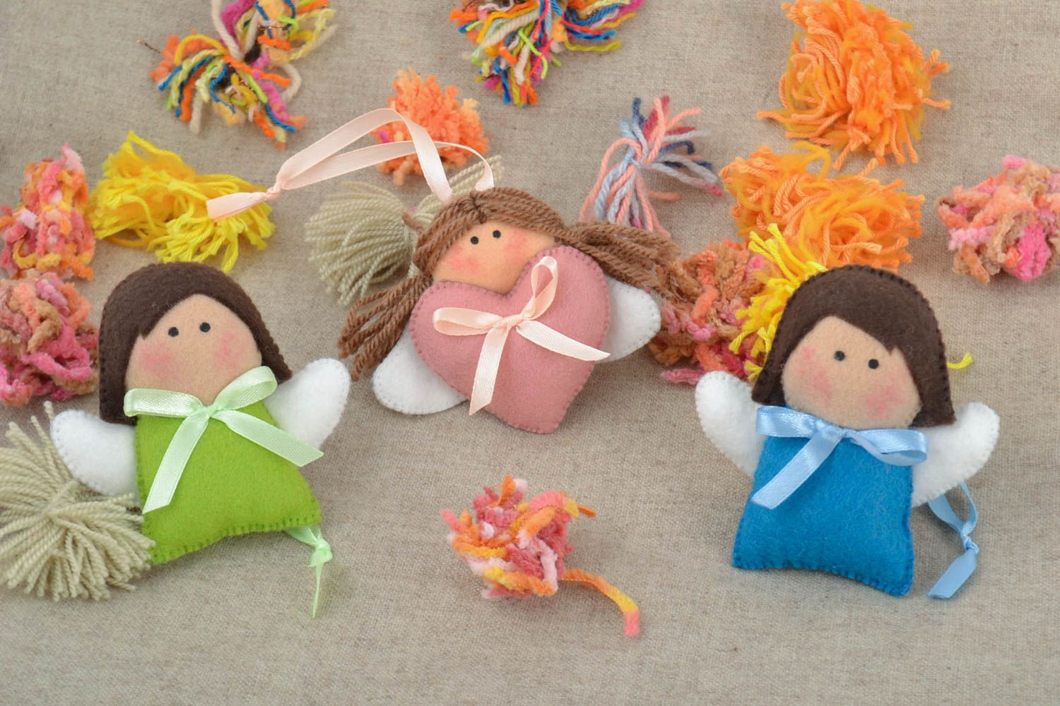 Set of 3 handmade designer felt fabric soft toys Angels for home decor photo 1