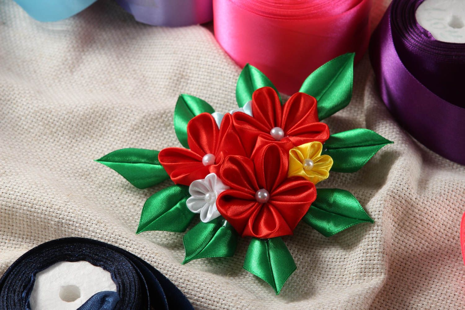 Haarspange Blume Handmade Damen Modeschmuck Accessoire für Haare grell bunt foto 1
