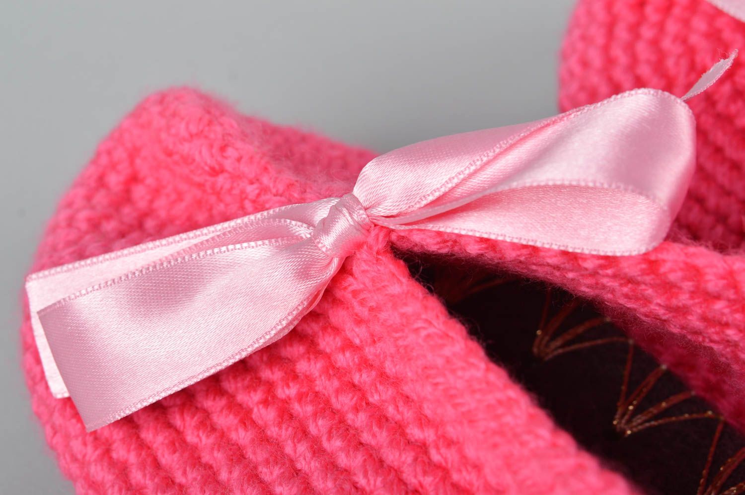 Pantoufles coton Chaussons fait main Accessoire femme tricot rose design photo 5