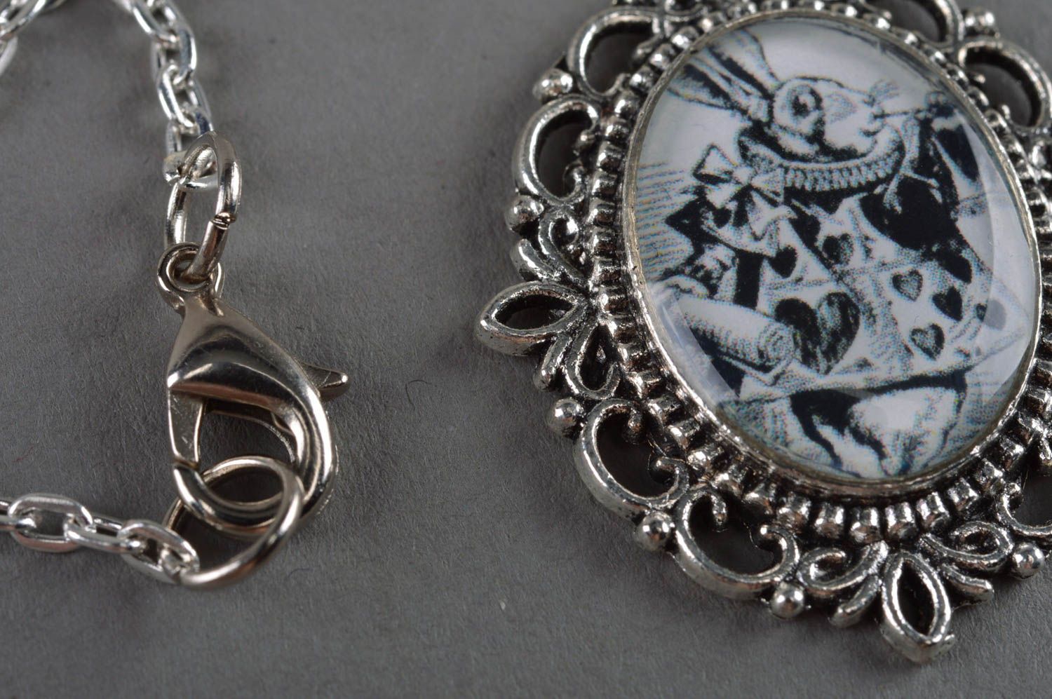 Unusual beautiful handmade round epoxy resin pendant in vintage style photo 3