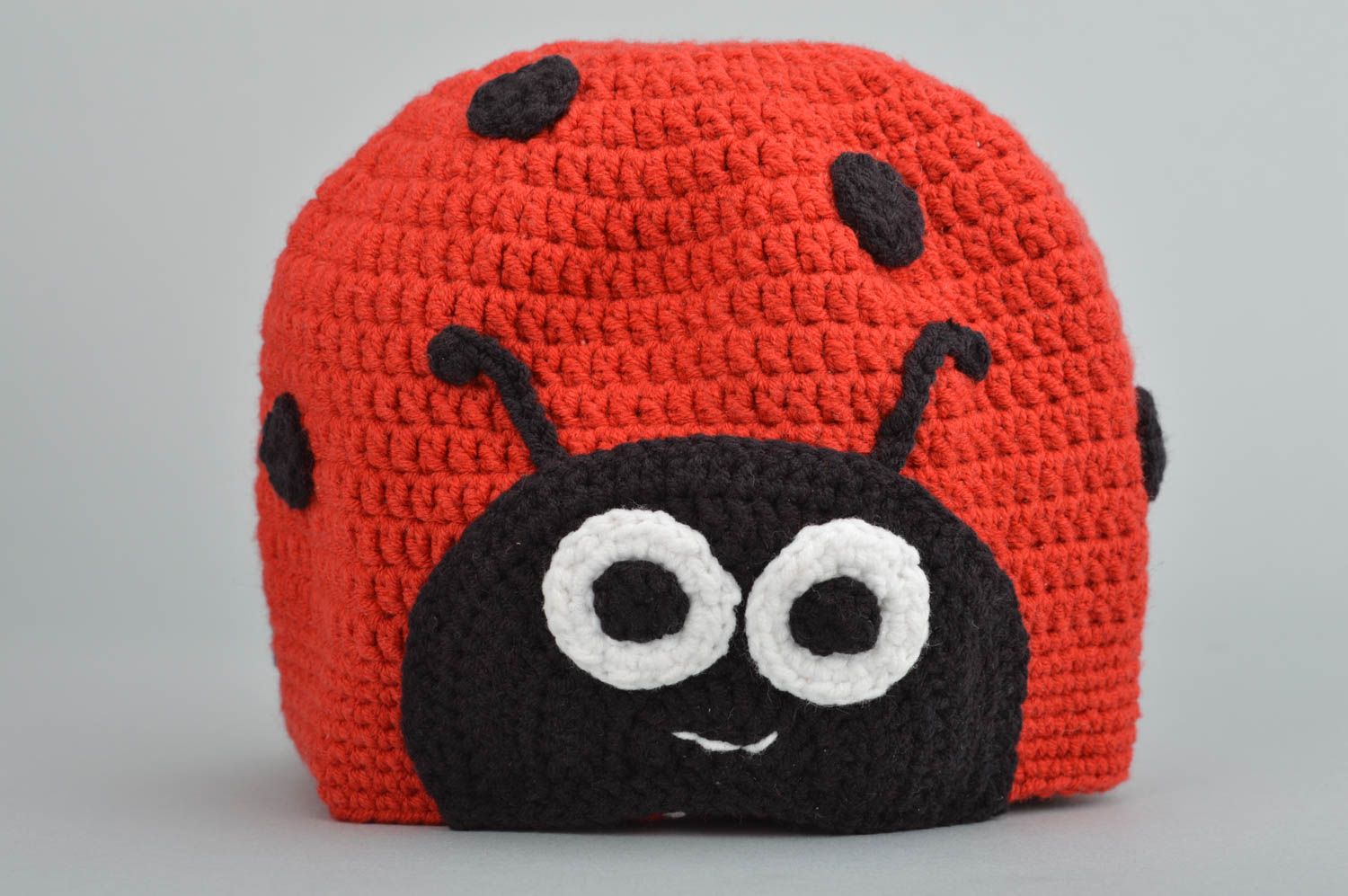 Handmade accessory crocheted hat ladybug cap red and black colors gift for girl photo 3