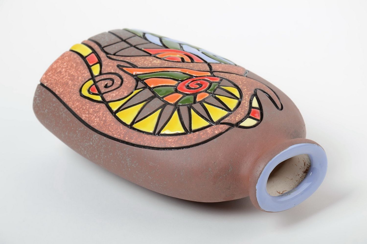 Vase peint de pigments colorés en demi-porcelaine fait main élégant original 1 l photo 3
