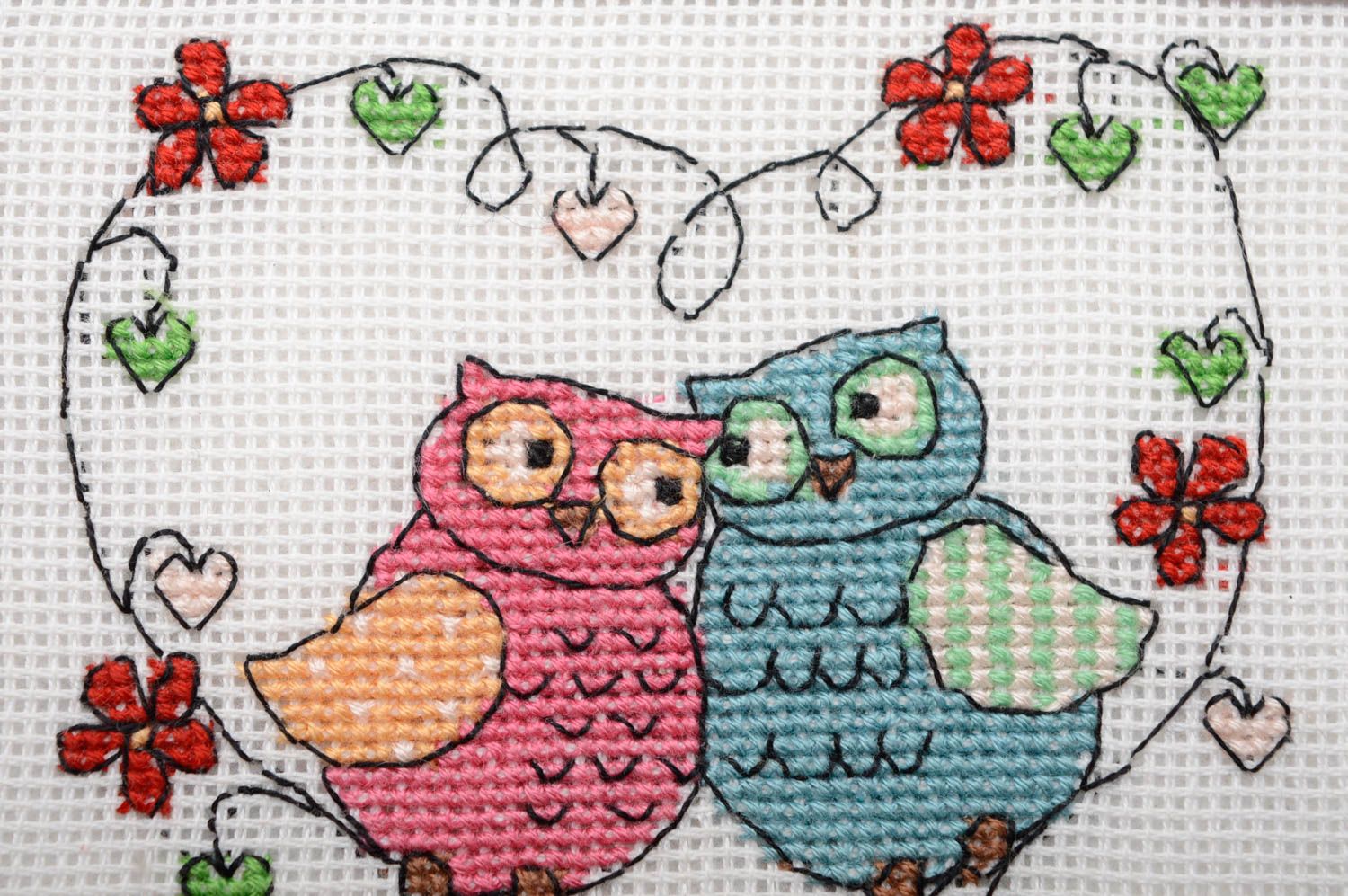 Notebook cover with cross stitch embroidery Owls photo 2
