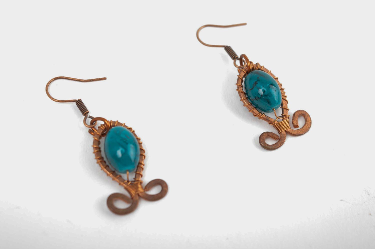 Handmade jewelry copper earrings with beads wire wrap copper earrings water photo 2