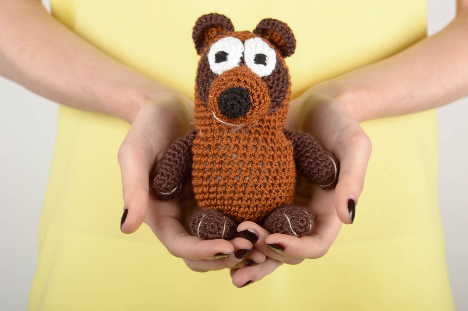 Häkel Kleinkinder Spielzeuge Haus Deko Geschenk für Kinder Stoff Tiere Bär braun foto 1