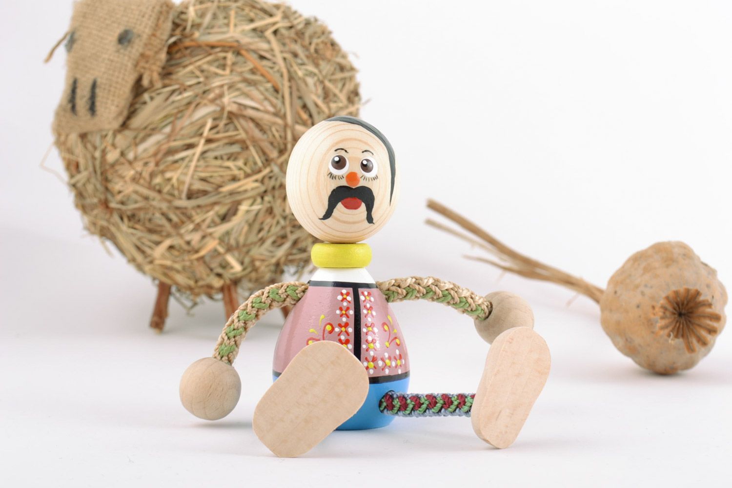 Handmade decorative beautiful eco-friendly wooden toy Cossack present for children photo 1