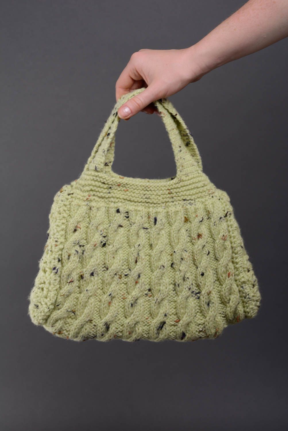 Handmade beige women's designer knitted bag with hard lining photo 5