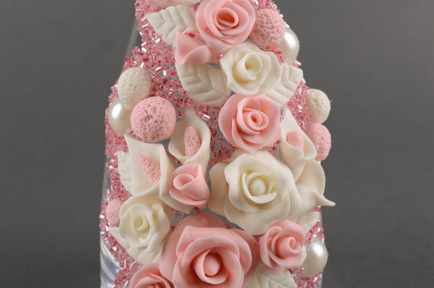 Vase décoratif fait main Déco maison en verre rose décoré Cadeau pour femme photo 4