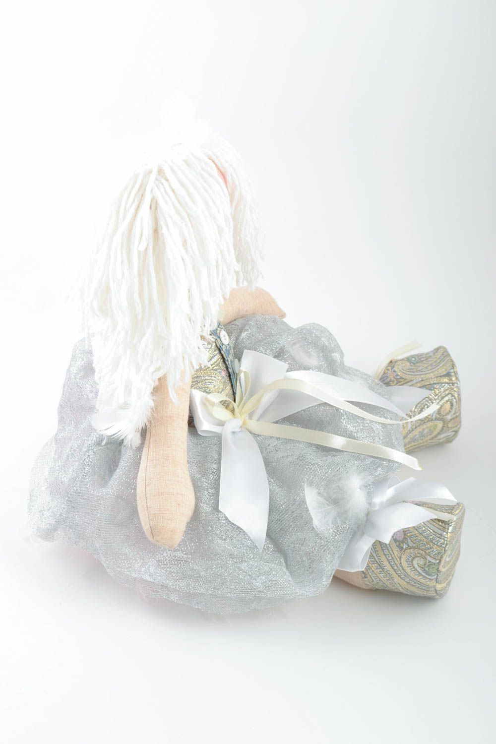 Мягкая кукла ангел с белыми волосами небольшого размера красивая ручной работы фото 2