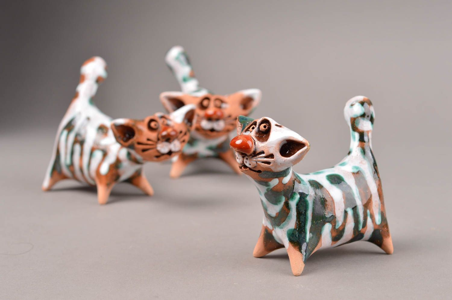 Figuren Set handgemacht Ton Tiere Keramik Deko originelle Geschenke 3 Stück foto 2