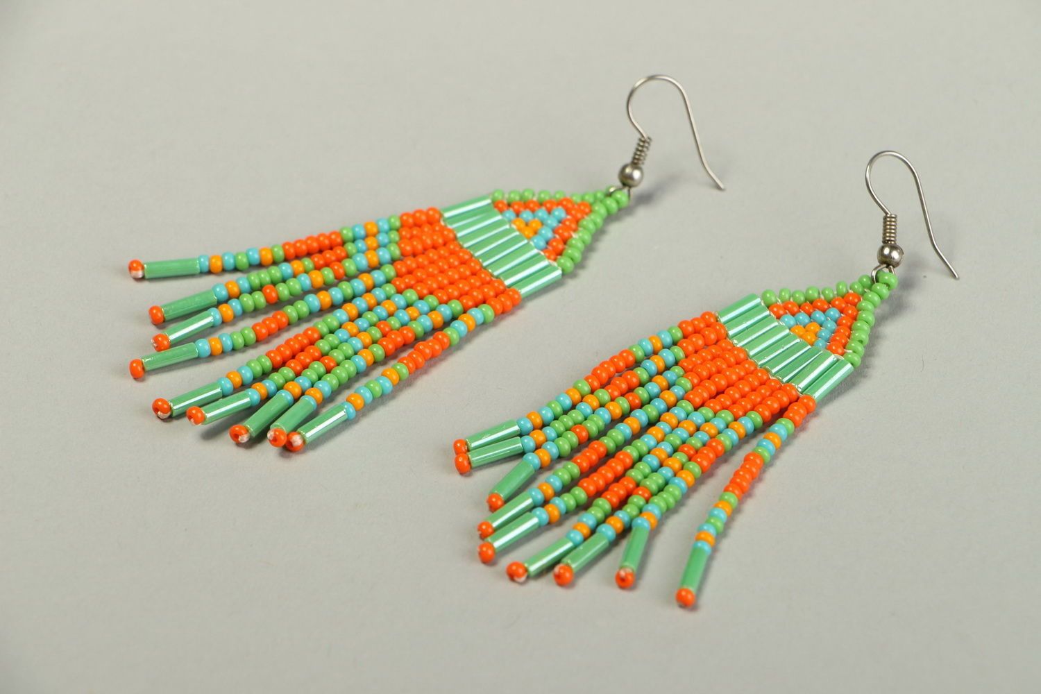 Pendent earrings made of Czech beads photo 2