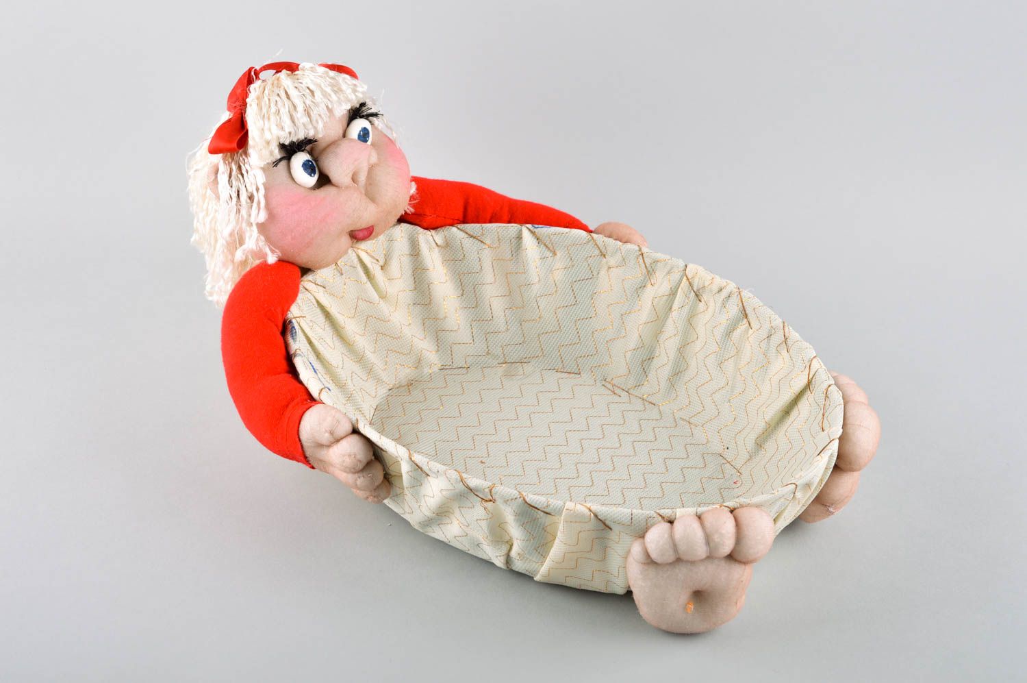 Stylish handmade rag doll textile bread basket decorative soft toy small gifts photo 2