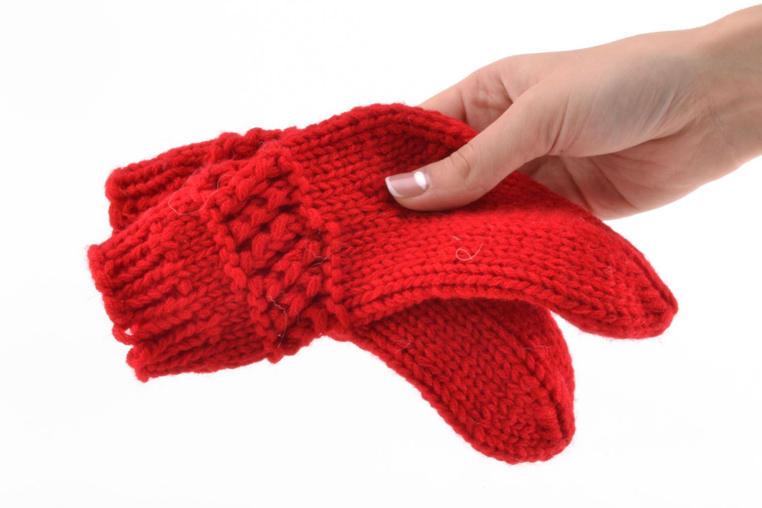 Chaussettes tricotées en laine Rouges faites main photo 5