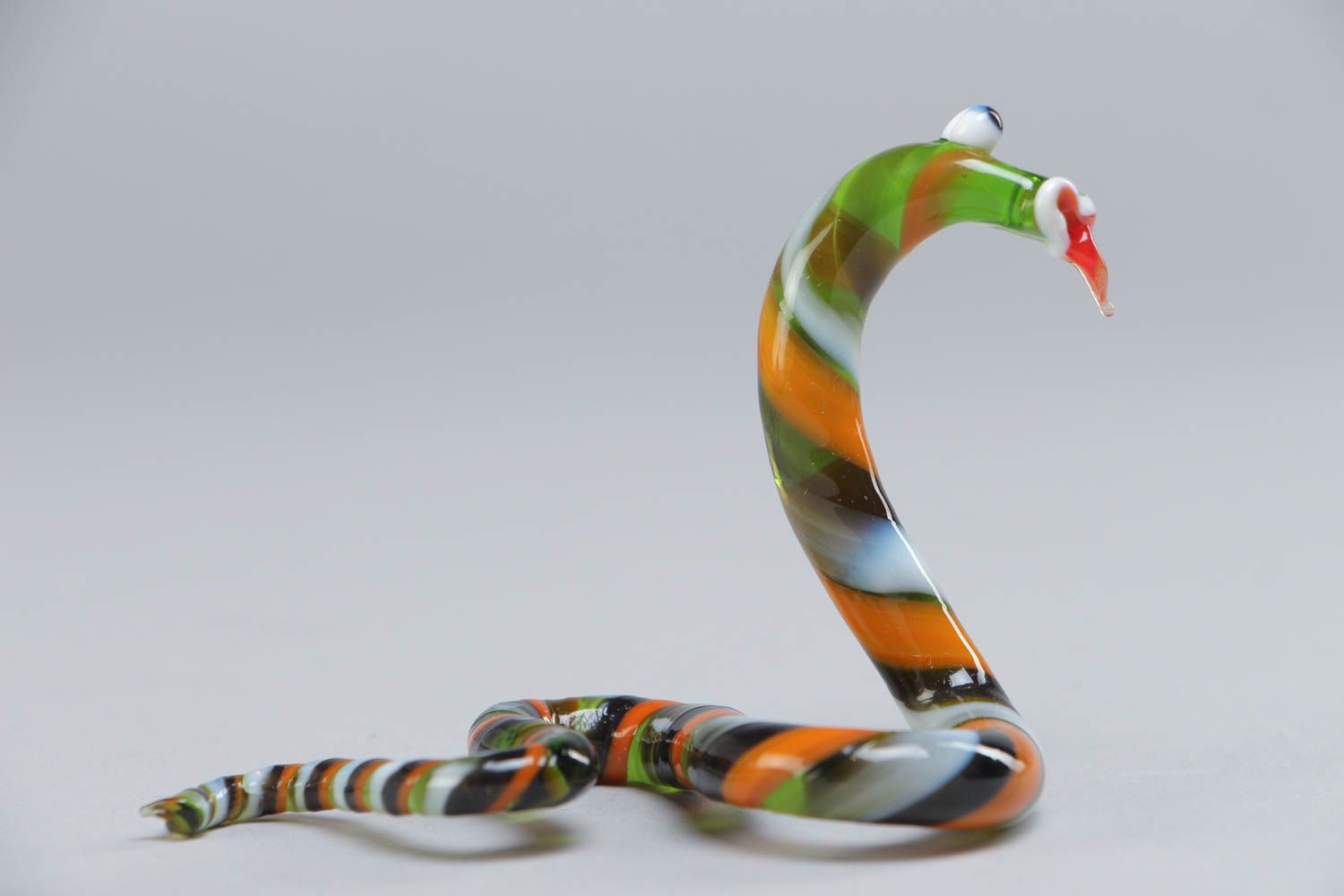 Nice funny handmade multi-colored lampwork glass figurine of snake photo 2