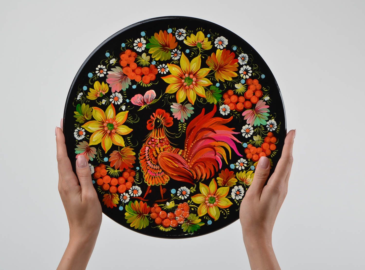 Декоративная тарелка на стену яркая расписная ручной работы круглая хэнд мейд фото 6