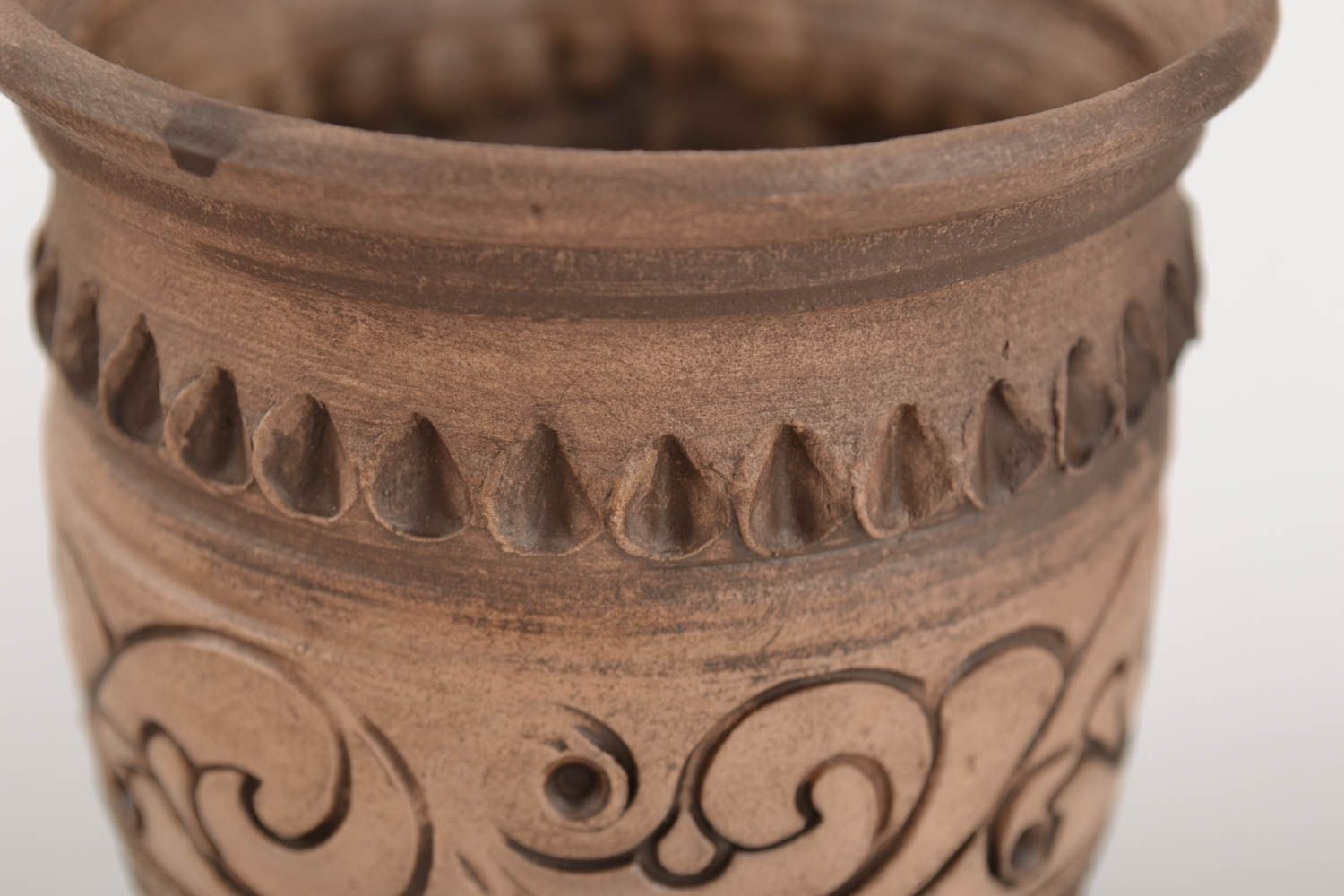 Vaso de cerámica tratado con leche con ornamentos hecho a mano 250 ml foto 3