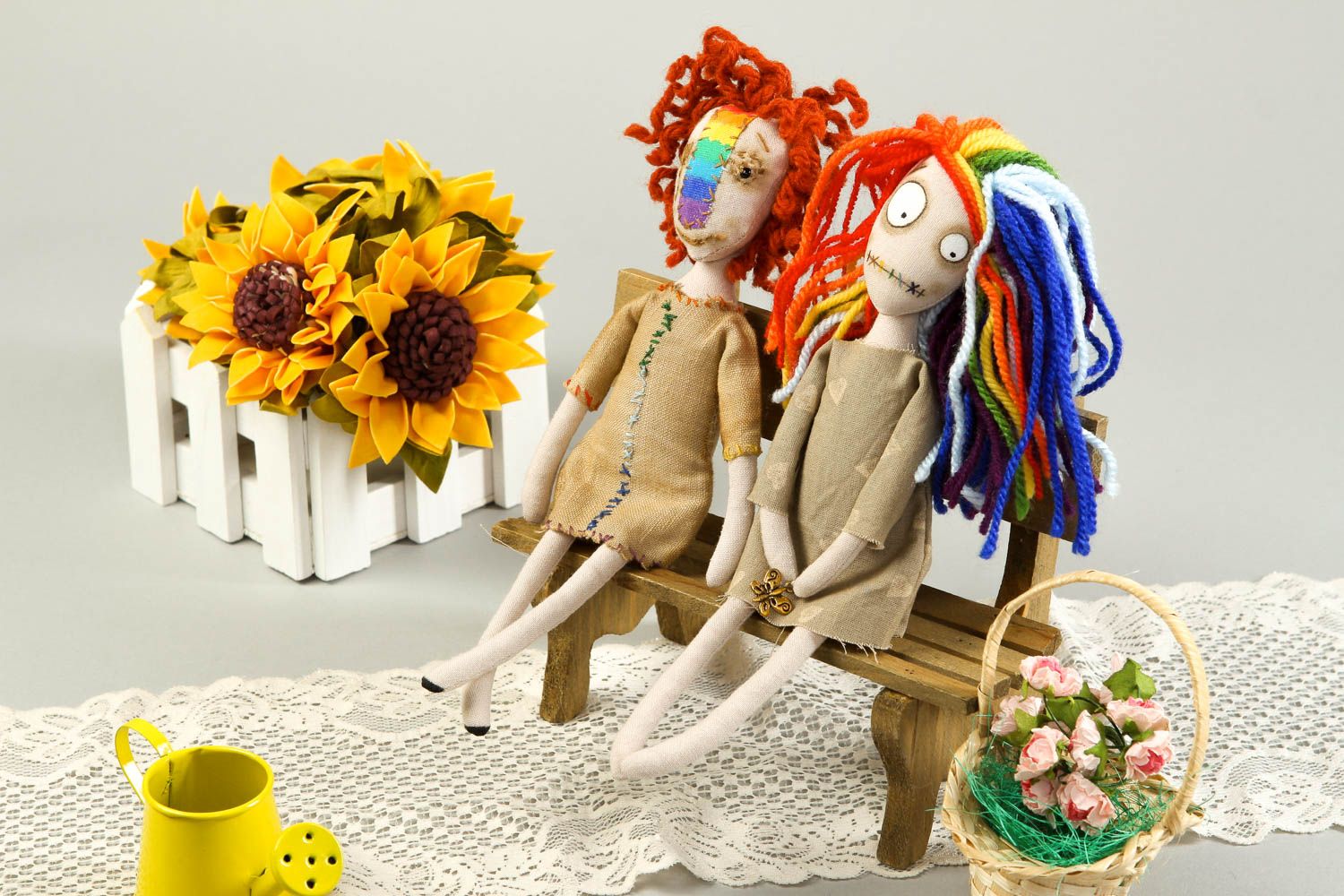 Puppen Set handgefertigt Designer Puppen kreative Geschenkideen 2 Stück bunt foto 1