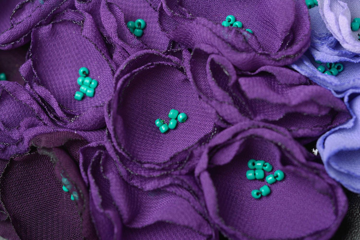 Handmade massive textile necklace flower elegant necklace violet jewelry photo 5
