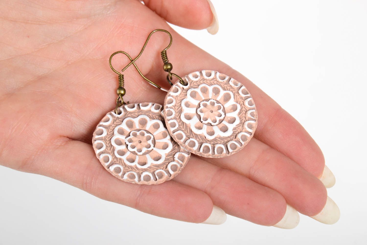 Handmade round cute earrings unusual stylish earrings ceramic jewelry photo 2