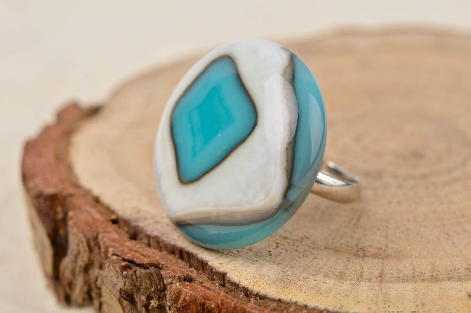 Handmade Glas Ring schön Damen Modeschmuck Accessoire für Frauen blau Lampwork foto 1