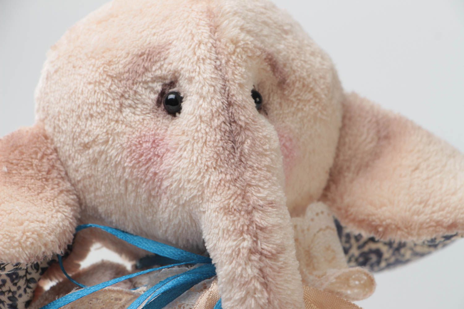 Handmade designer soft toy sewn of viscose fabric beige elephant for kids photo 3