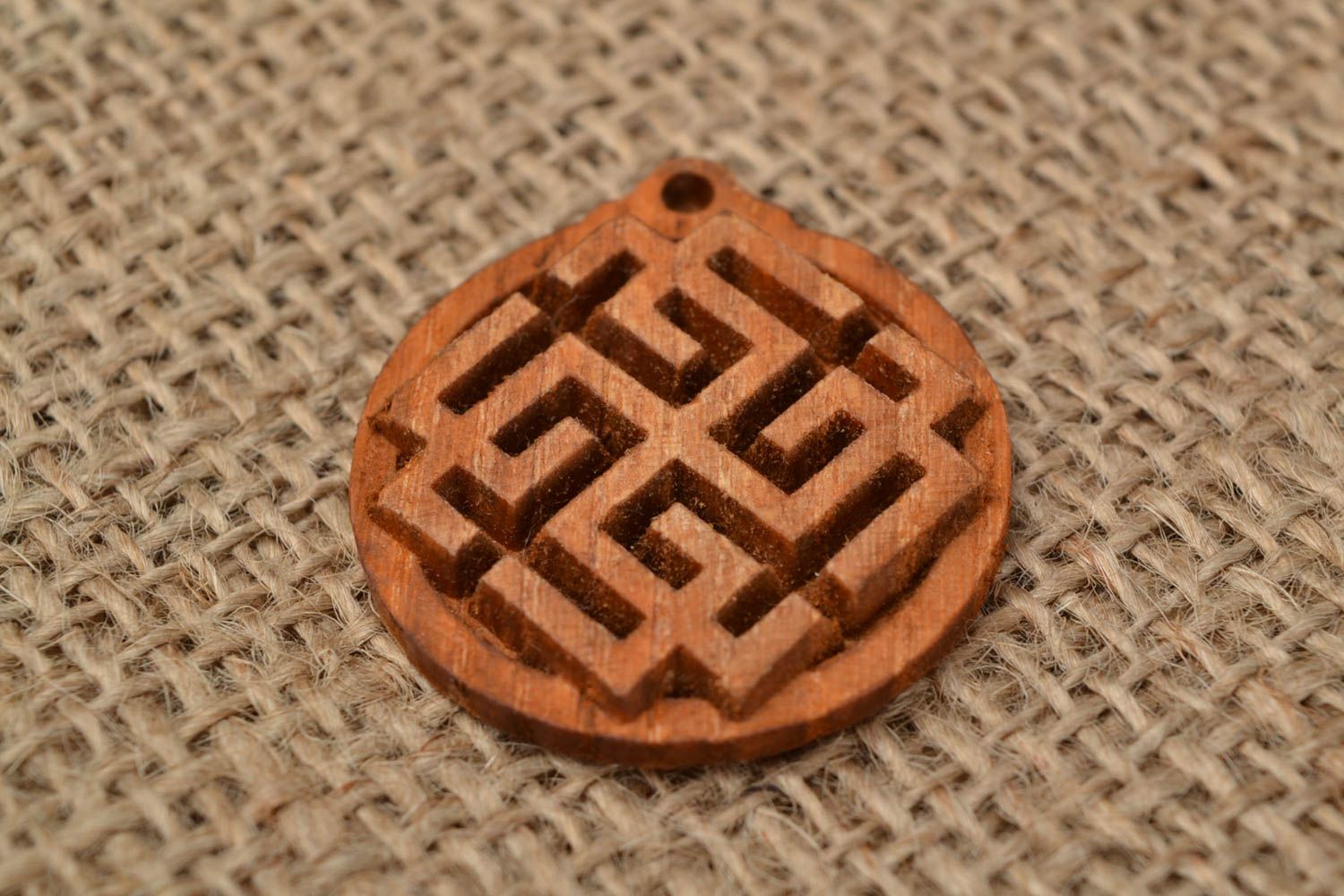 Slavonic handmade round unusual pendant amulet made of wood Svarozhych photo 1
