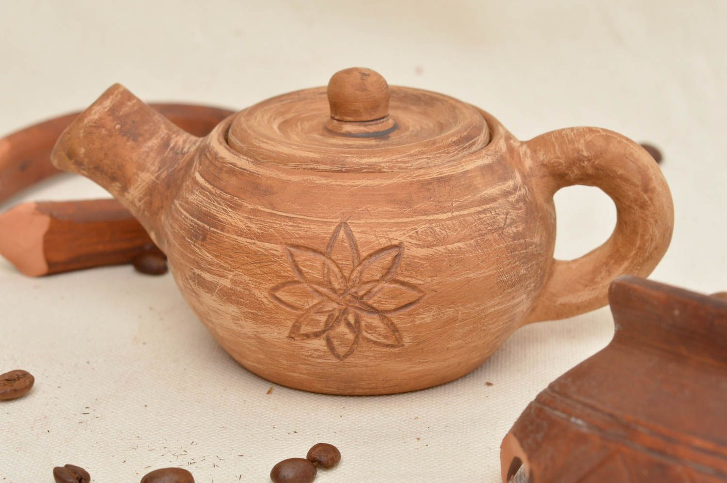 Handmade Keramik Teekanne Tee Geschirr Küchen Deko mit Blume künstlerisch foto 1