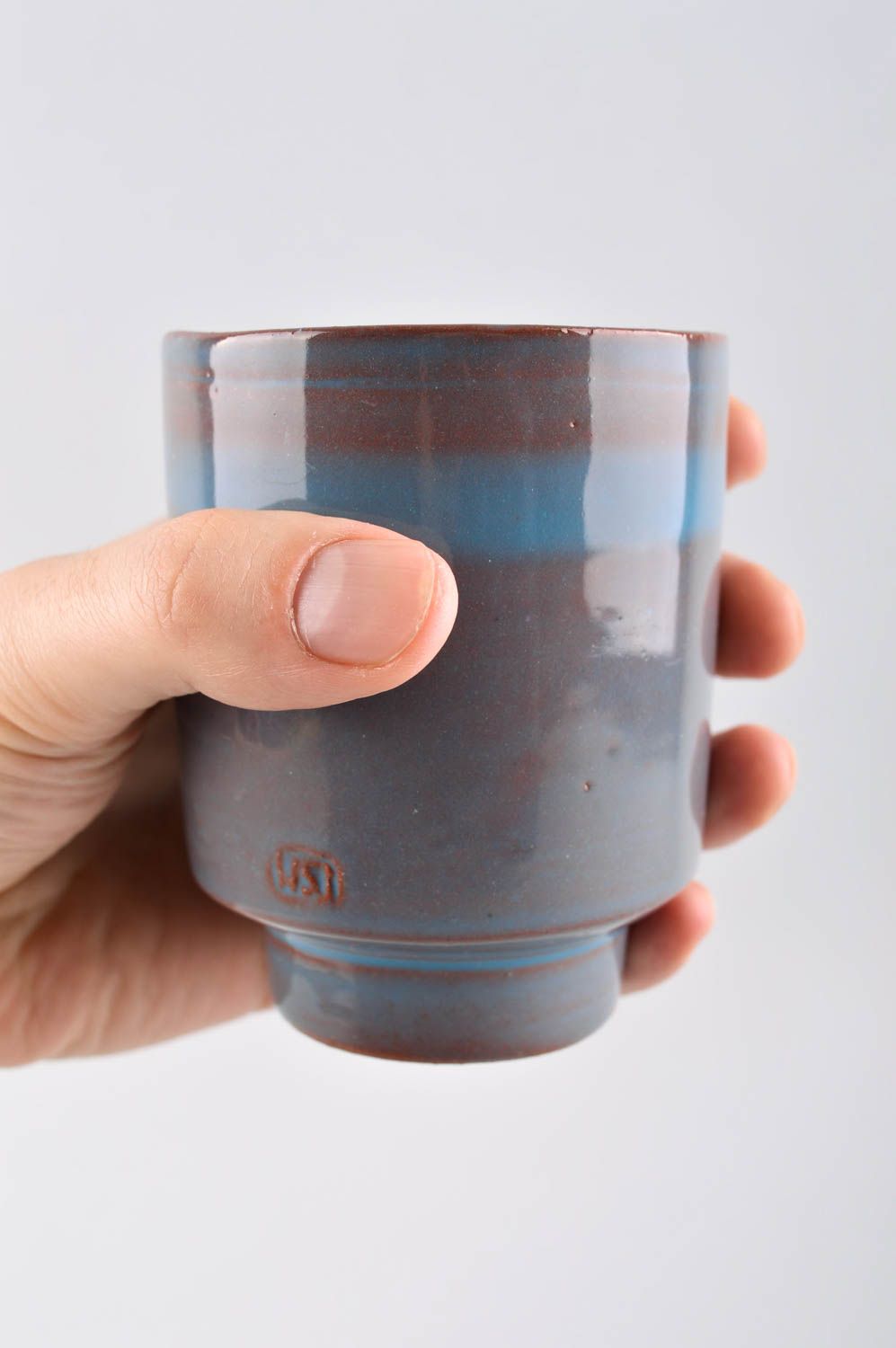 8 oz no handle porcelain cup in grey and blue colors photo 5