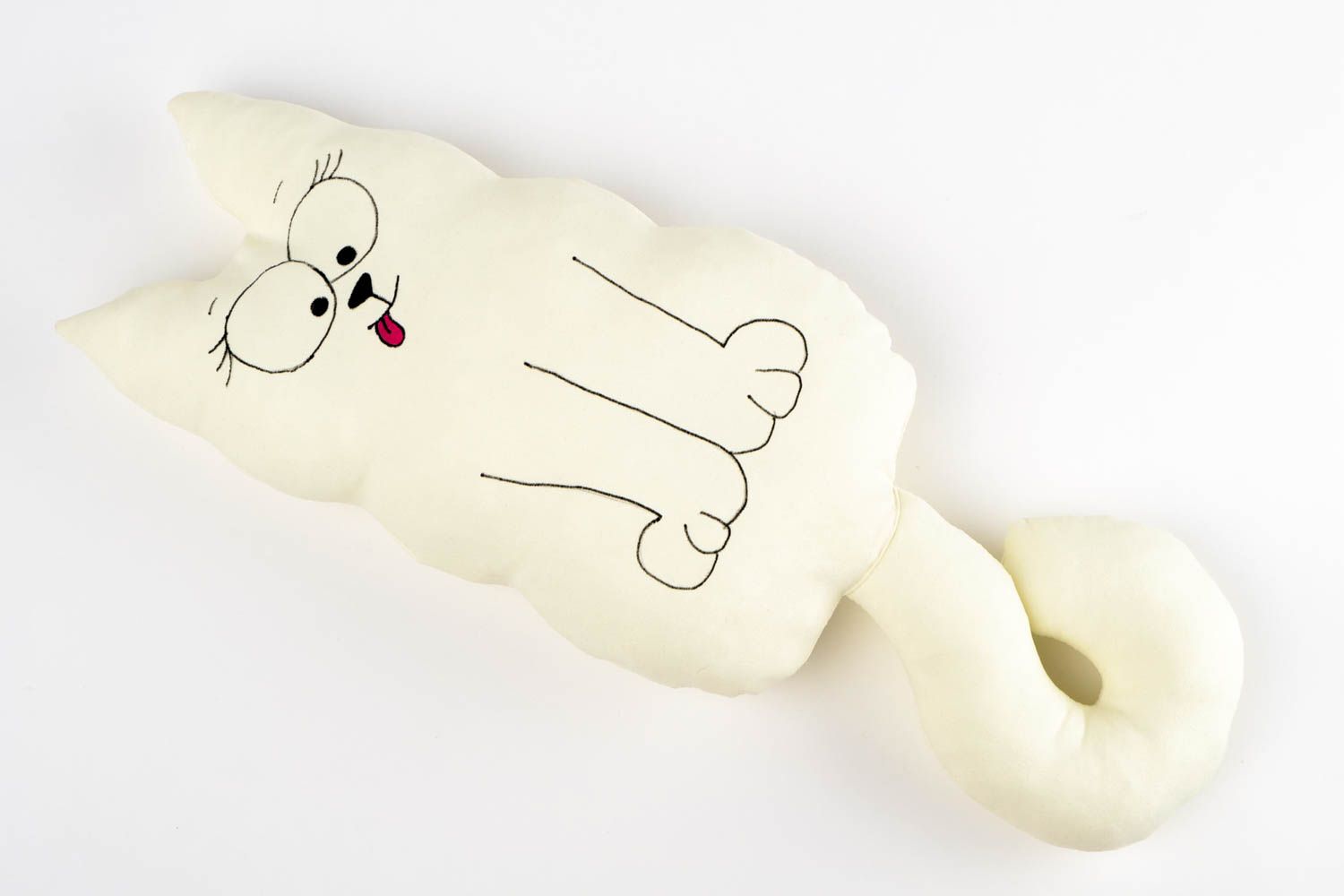 Handgemacht Plüschtier Katze lustig Spielzeug aus Stoff Textil Kuscheltier hell foto 3