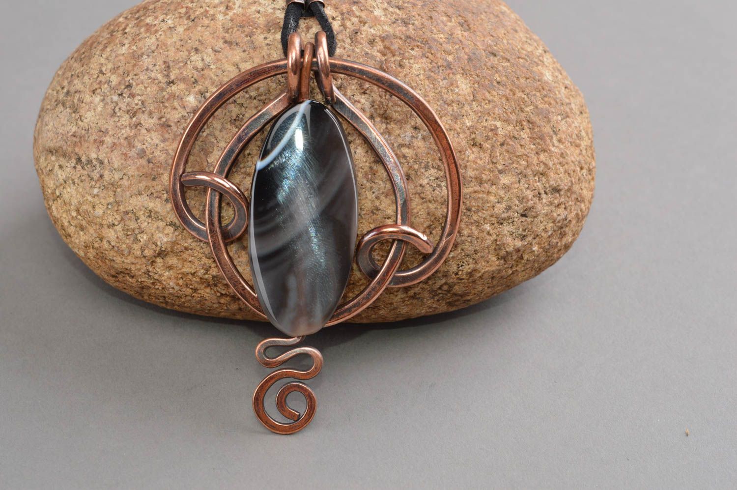 Natural stone pendants handmade copper necklace designer accessories for women photo 1