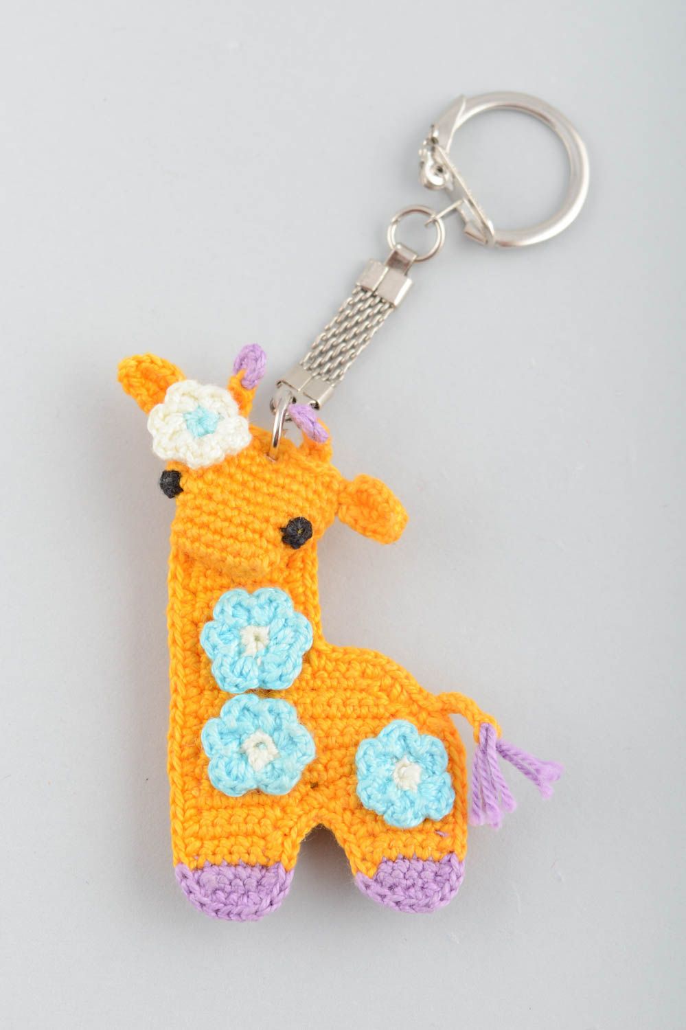 Keychain with soft giraffe toy cute little yellow crocheted handmade accessory photo 5