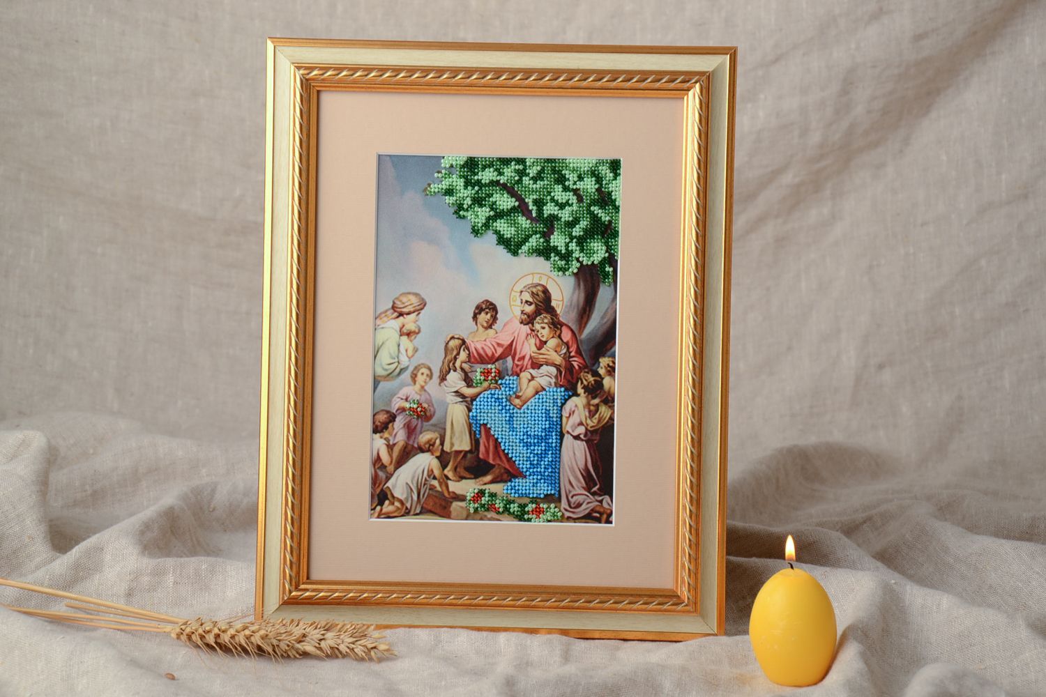 Icône religieuse de bénédiction des enfants brodée avec perles de rocaille photo 1