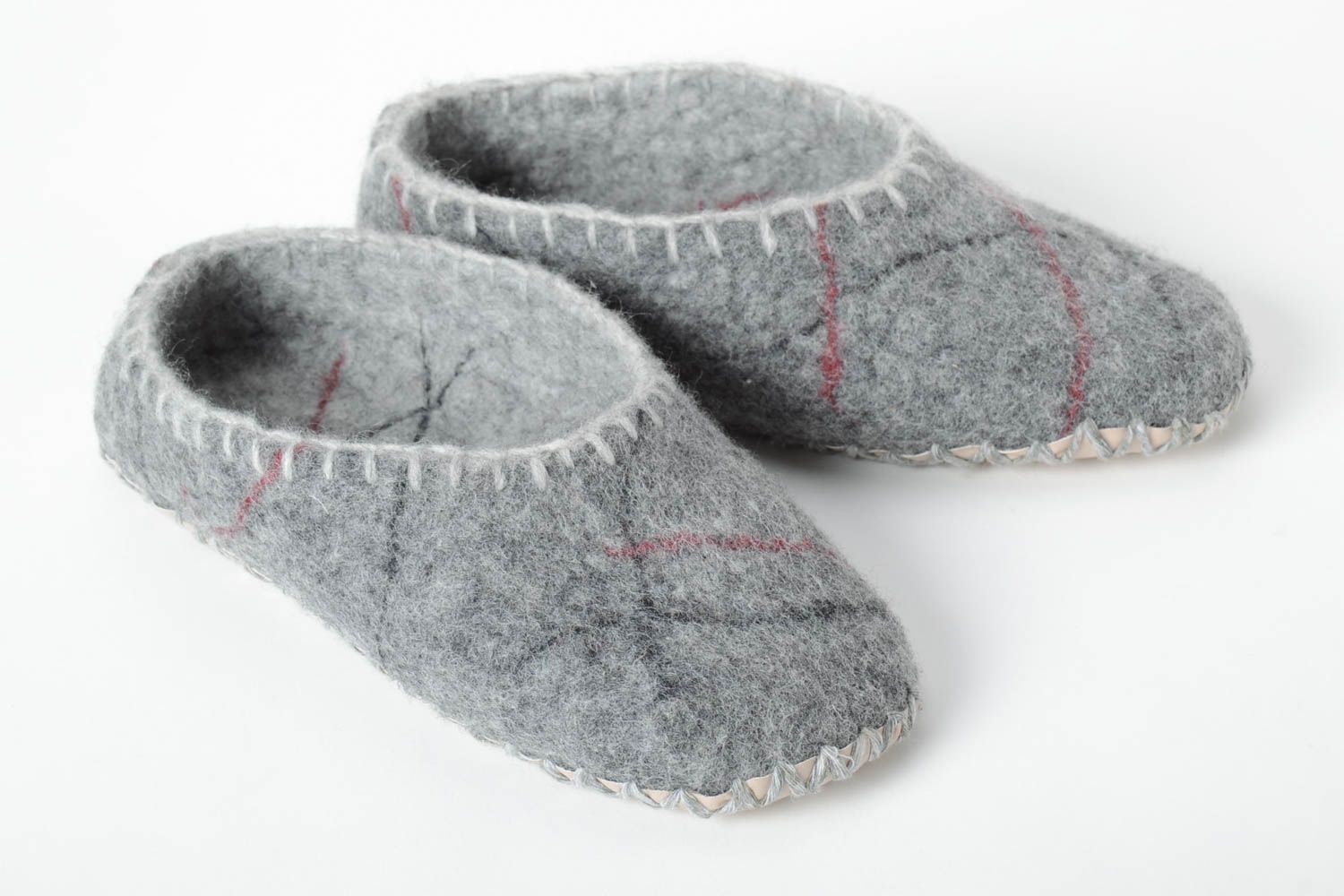 Handmade woolen slippers warm shoes for home unusual cute grey slippers photo 2