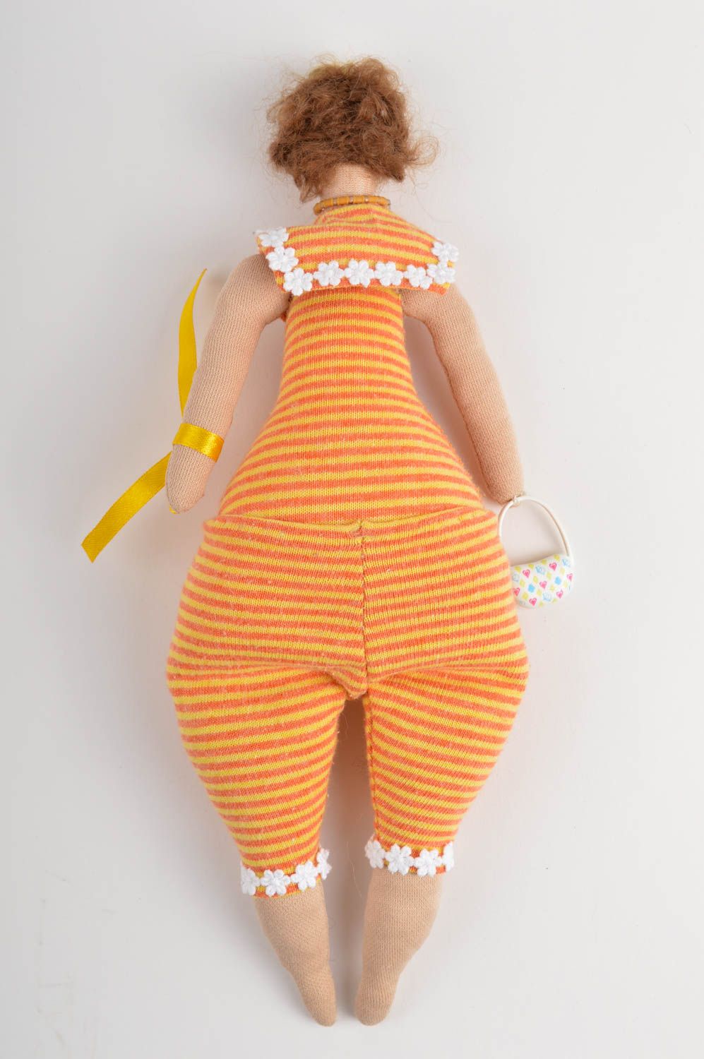 Кукла ручной работы морячка кукла из ткани стильная мягкая кукла оранжевая фото 3