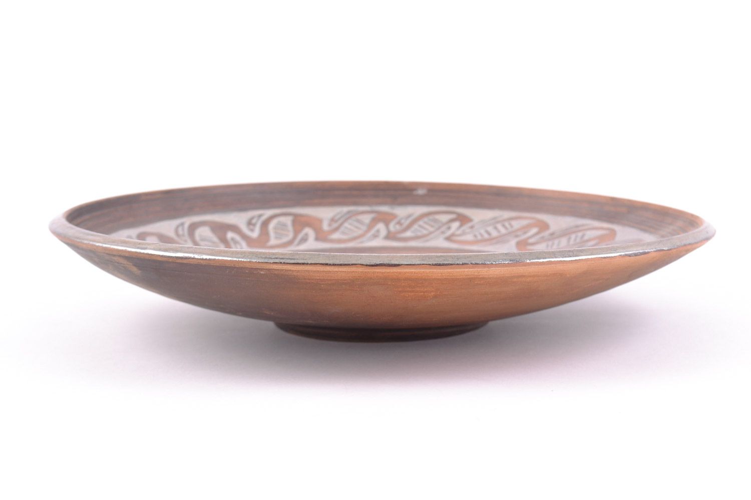 Handgemachter flacher Teller aus Keramik mit Glasurbemalung für schönes Servieren foto 5