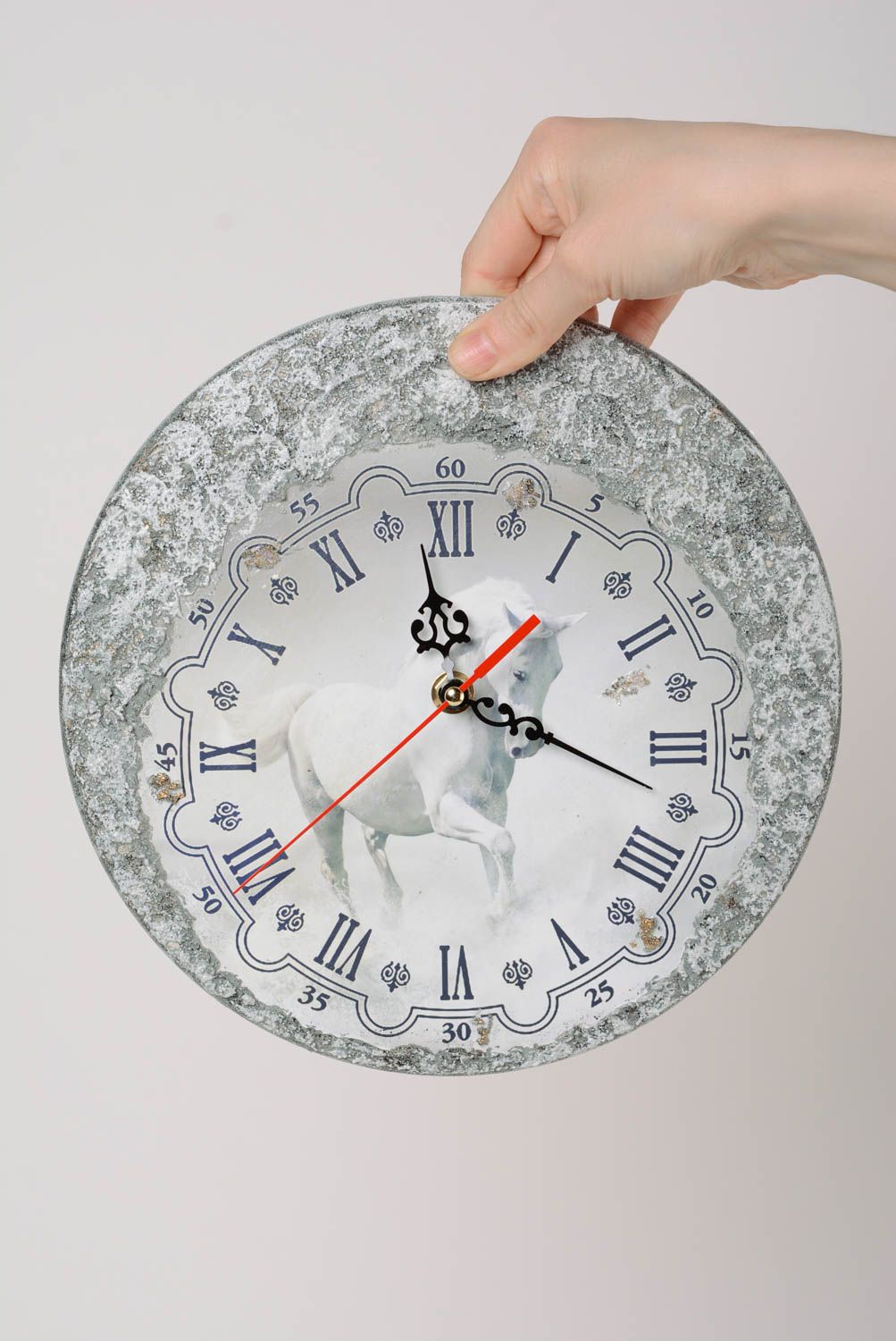 Reloj de pared original hecho a mano de decoupage inusual bonito estiloso  foto 3