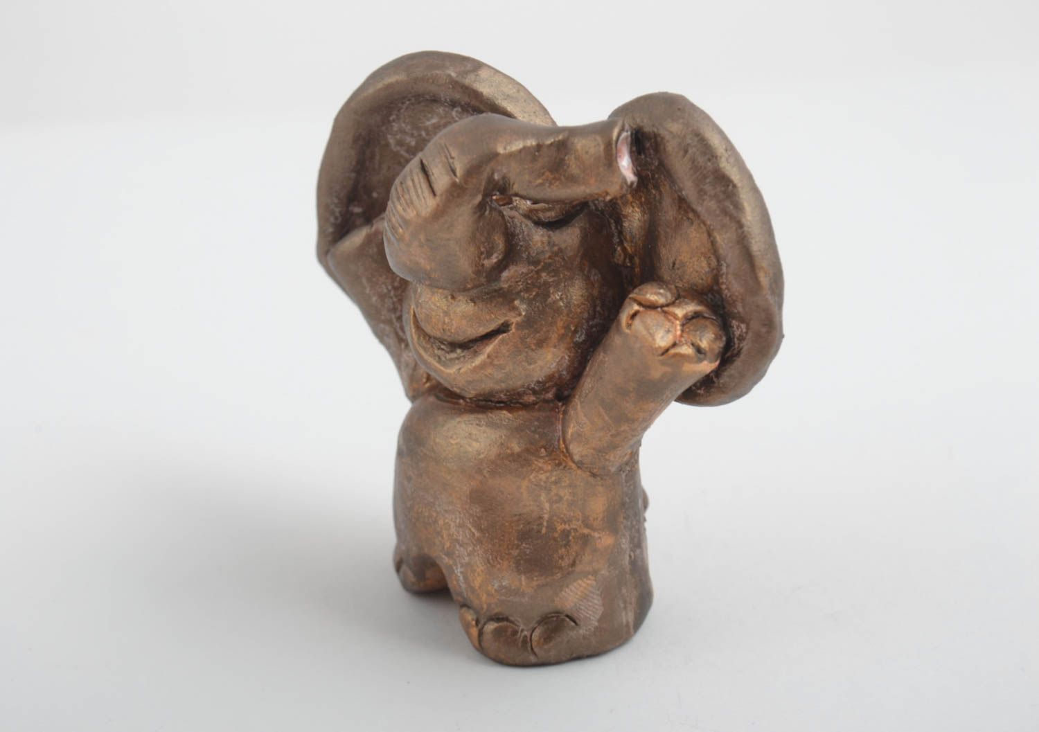 Statuetta elefantino in argilla fatta a mano figurina decorativa in ceramica 
 foto 3