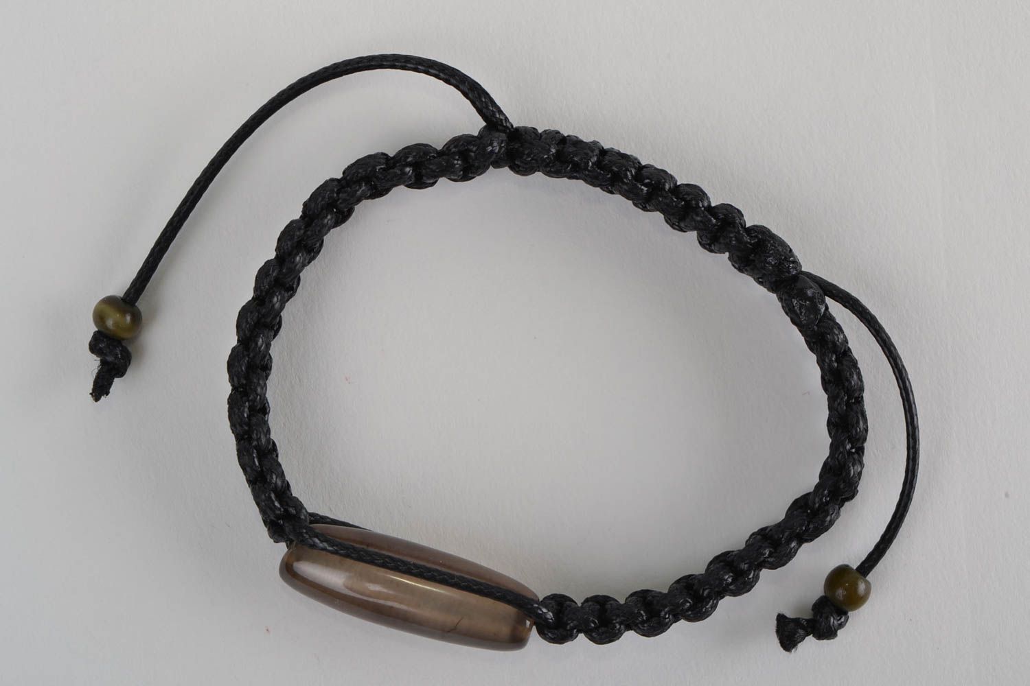 Bracelet en cordon tressé ciré mince noir avec agate fait main pour femme  photo 5