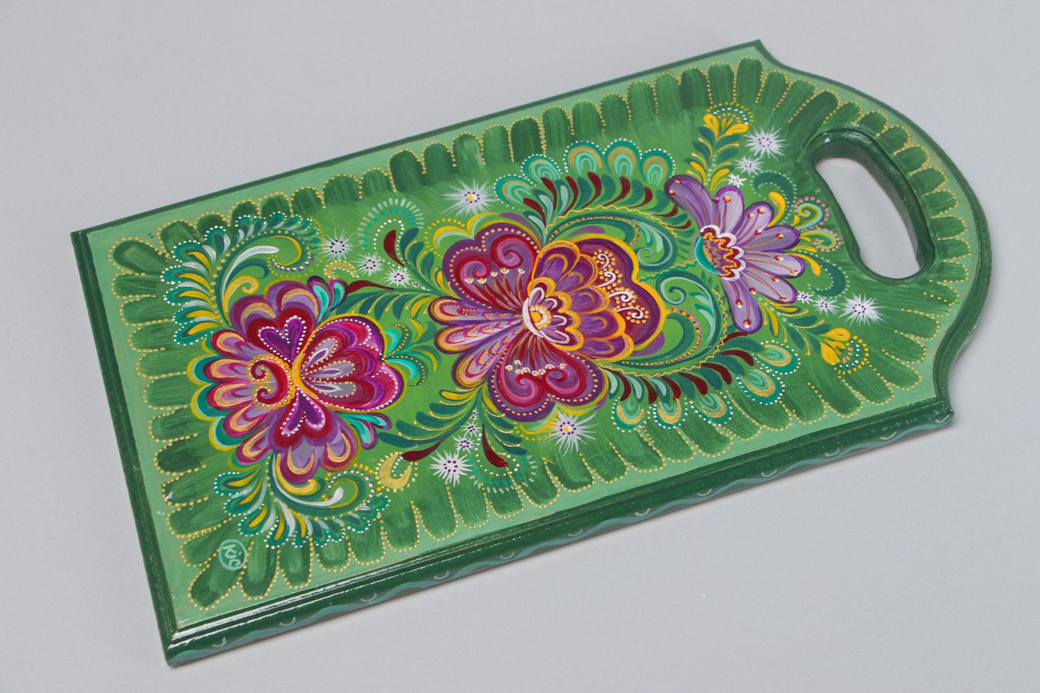 Planche à découper en bois rectangulaire peinte à motif floral faite main photo 2