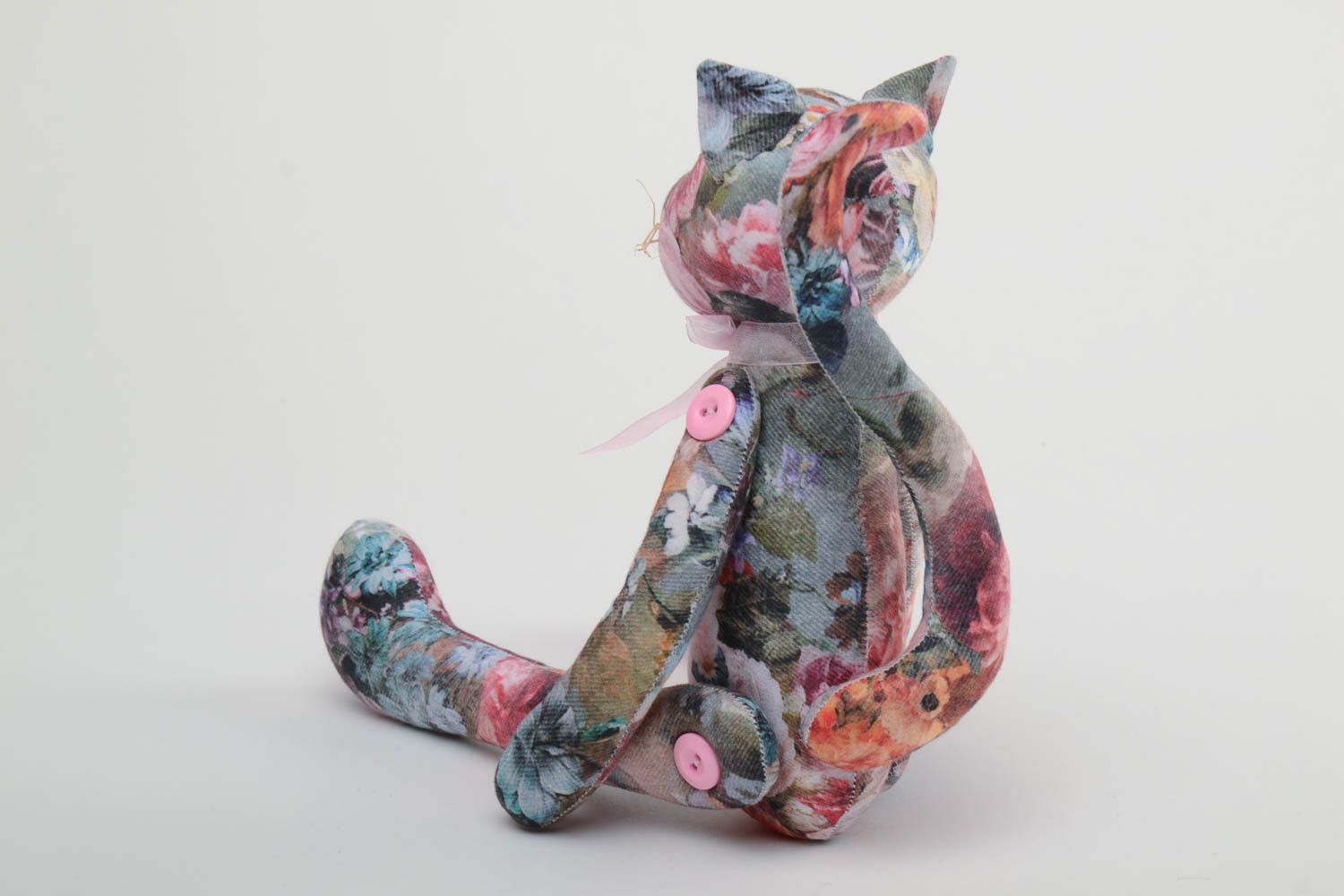 Peluche chat en tissu à fleurs faite main originale décorative pour enfant photo 3